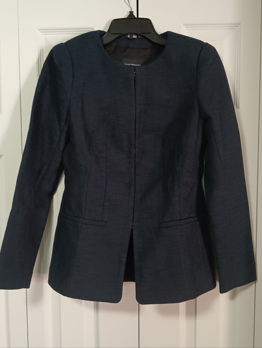Club Monaco Fadora Jacket Navy Textured Collarless Blazer